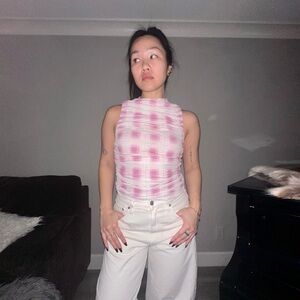 Pink/White Ruched Top